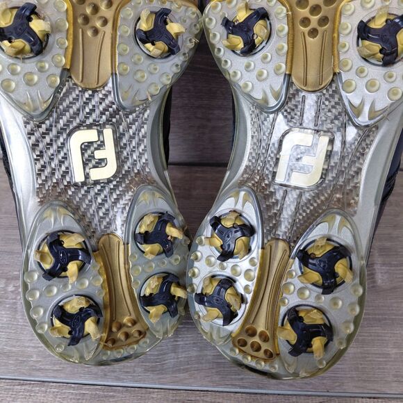 FootJoy DryJoy Tour Golf Shoes Men 9.5 Black Leather Waterproof Soft Spike 53676 - Picture 10 of 12